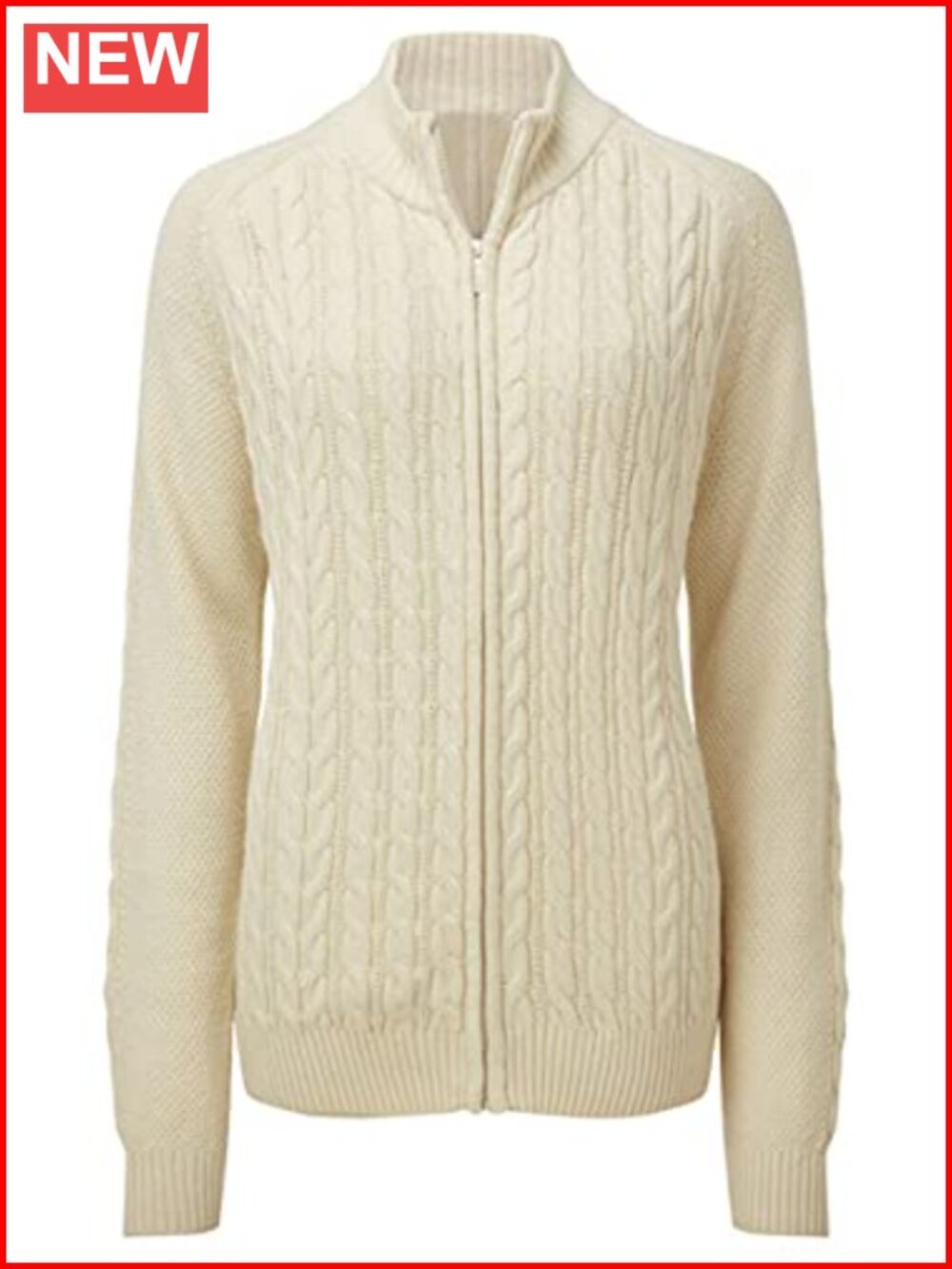 Cable Knit Zip Cardigan Long Sleeve Open Front Loose Fit Knitwear
